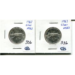 2 1967 25 cents silver
