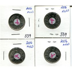 4 2006 colorized breast cancer 25 cents UNC