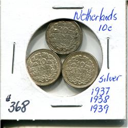 1936, 37, 41 10 cents silver Netherlands