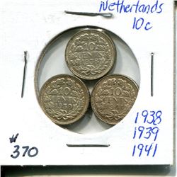 1938, 39, 41 10 cents silver Netherlands