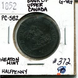 1852 1/2 penny Bank of Upper Canada Heaton mint