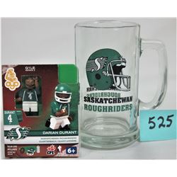 Saskatchewan Roughriders glass beer mug #4 Darian Durant mini figure - new boxed