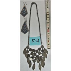 18" chain necklace / Multi dangled disks, pair s/c & turquiose pierced earrings