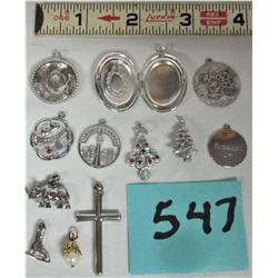 12 assorted charms - Anniversary, Toronto, Thank You, Competition(marked sterling) Sombrero (marked