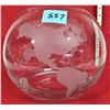 Image 1 : Rare 9" clear glass bowl WORLD GLOBE with etched frosted continents