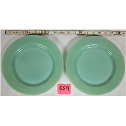 Pair (2) Fire King 9" Jadite Restaurant wear dinner plates - vintage