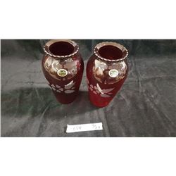 2 Royal Ruby Anchor Glass Vases