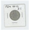 Image 1 : 1934 Canada 25 Cent Coin VG-10