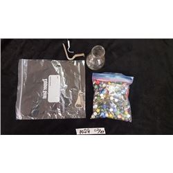 Lot Vintage Jar & Bage Marbles & Bottle Openers