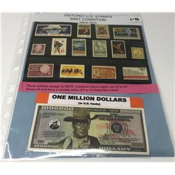 Historic U.S. Stamps 14 Different-Mint Condition And John Wayne Million Dollars