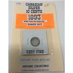 1893 Queen Victoria Silver Ten Cents-Very Fine