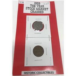 1929- The Year Stock Market Crashed-One Cent And 5 Cent Coins
