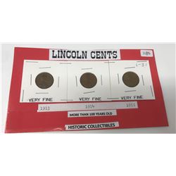U.S. Lincoln One Cent 1913, 1914, And 1915 Scarcer Dates- All Very Fine