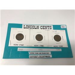 U.S One Cent 1910, 1911, And 1918-All Very Fine