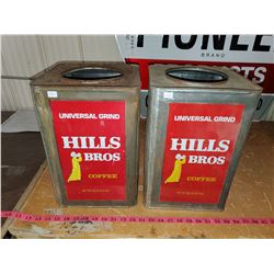 2 Hills Bros Metal Canisters (One Full of Homemade Soup)