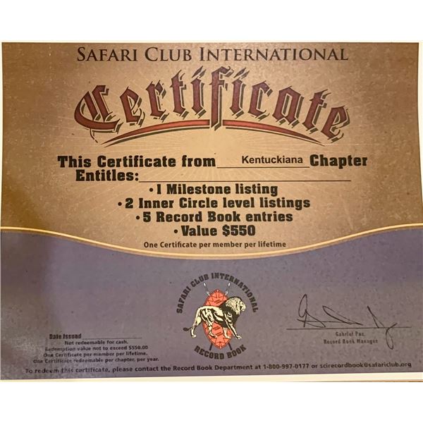 SCI Record Book Certificate