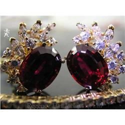RHJ Rich Synthetic Ruby & CZ Oval Earrings  #1565566
