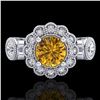 Image 2 : 1.5 ctw Intense Fancy Yellow Diamond Art Deco Ring 18k White Gold - REF-309R3K