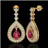 Image 2 : 2.25 ctw Ruby & Micro Pave VS/SI Diamond Earrings 14k Yellow Gold - REF-105G5W