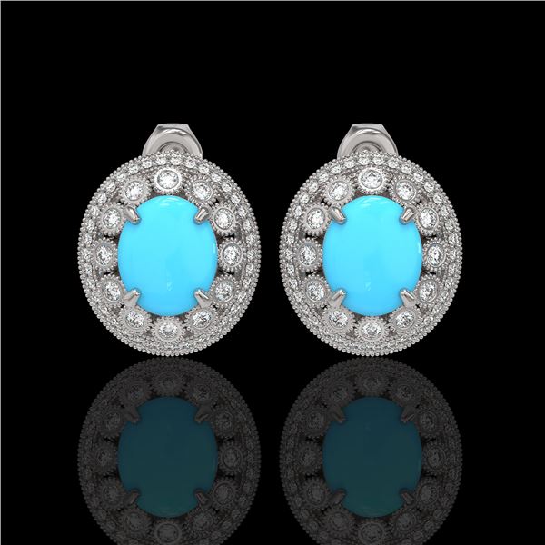 9.21 ctw Turquoise & Diamond Victorian Earrings 14K White Gold - REF-266R4K