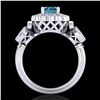 Image 3 : 1.5 ctw Intense Blue Diamond Art Deco 3 Stone Ring 18k White Gold - REF-218W2H