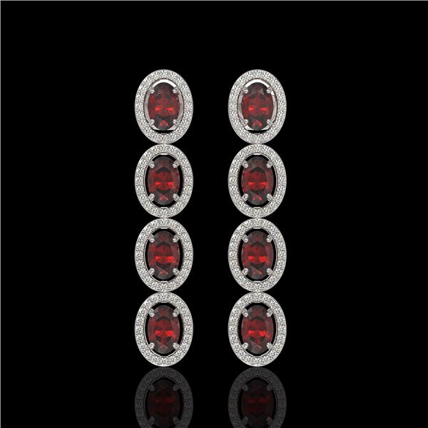 6.2 ctw Garnet & Diamond Micro Pave Halo Earrings 10k White Gold - REF-143H6R