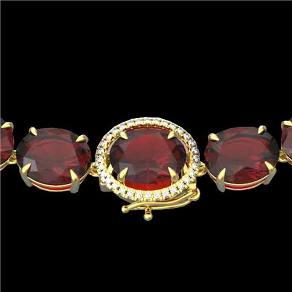 145 ctw Garnet & VS/SI Diamond Halo Micro Necklace 14k Yellow Gold - REF-455W6H