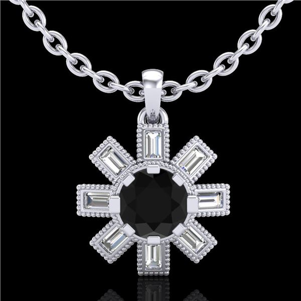 1.33 ctw Fancy Black Diamond Art Deco Stud Necklace 18k White Gold - REF-136K4Y