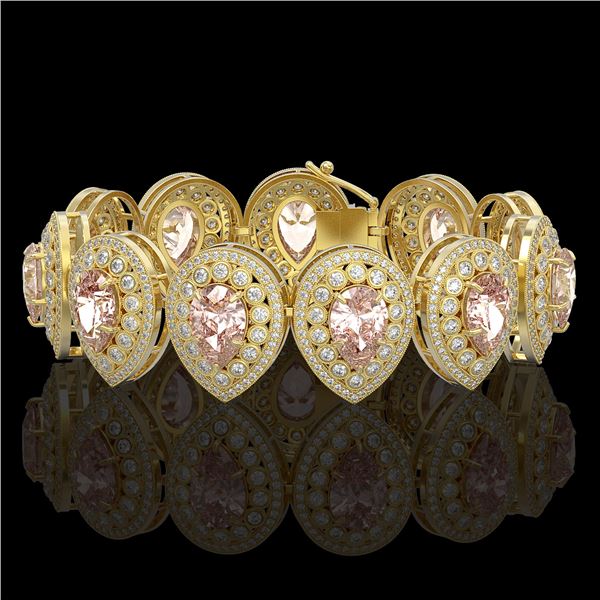 47.64 ctw Morganite & Diamond Victorian Bracelet 14K Yellow Gold - REF-2044A4N