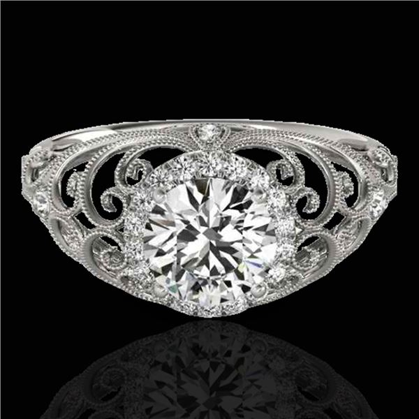 1.22 ctw Certified Diamond Solitaire Halo Ring 10k White Gold - REF-177G3W