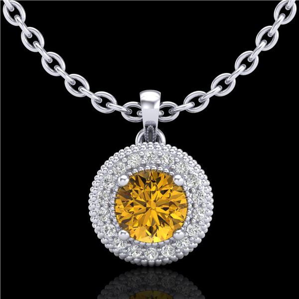 1 ctw Intense Fancy Yellow Diamond Art Deco Necklace 18k White Gold - REF-167A6N