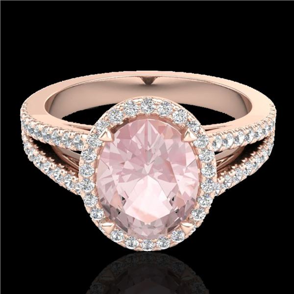 3 ctw Morganite & Micro VS/SI Diamond Halo Ring 14k Rose Gold - REF-76M4G
