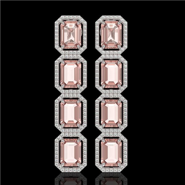 19.81 ctw Morganite & Diamond Micro Pave Halo Earrings 10k White Gold - REF-424W8H