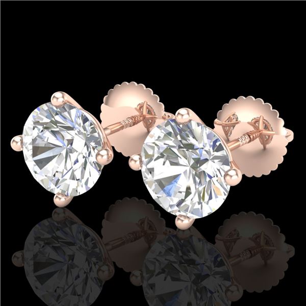 3.01 ctw VS/SI Diamond Solitaire Art Deco Stud Earrings 18k Rose Gold - REF-908M2G