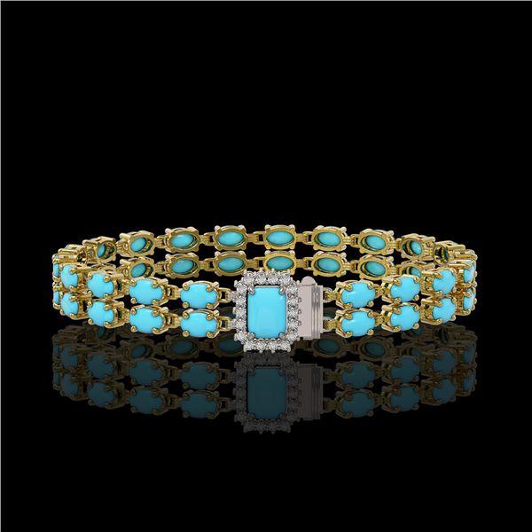 13.04 ctw Turquoise & Diamond Bracelet 14K Yellow Gold - REF-236F4M