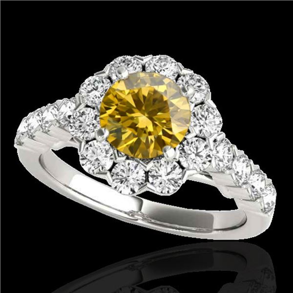 3 ctw Certified SI/I Fancy Intense Yellow Diamond Halo Ring 10k White Gold - REF-327A3N