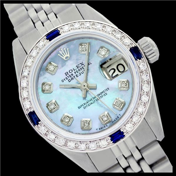 Rolex Ladies Stainless Steel, Diam Dial & Diam/Sapphire Bezel, Sapphire Crystal