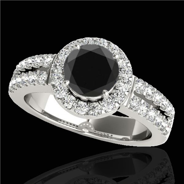 1.5 ctw Certified VS Black Diamond Solitaire Halo Ring 10k White Gold - REF-80Y5X