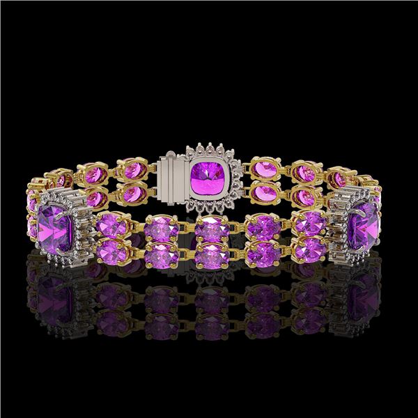 16.25 ctw Amethyst & Diamond Bracelet 14K Yellow Gold - REF-263W6H