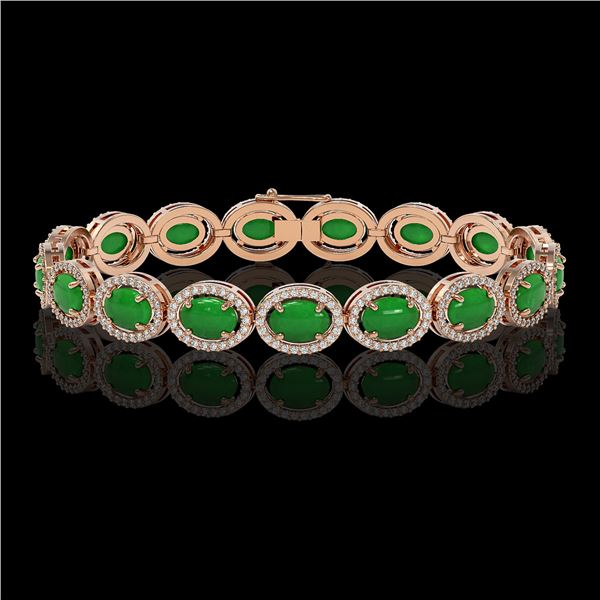 21.78 ctw Jade & Diamond Micro Pave Halo Bracelet 10k Rose Gold - REF-250R9K