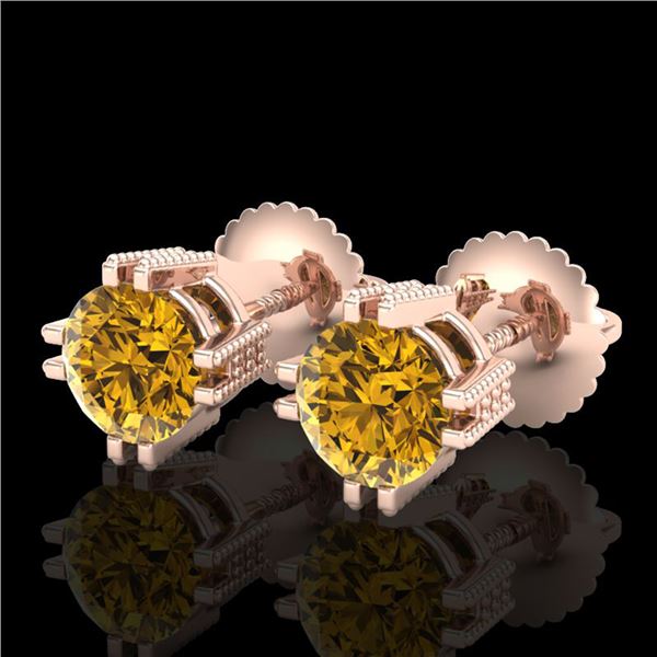 1.07 ctw Intense Fancy Yellow Diamond Art Deco Earrings 18k Rose Gold - REF-172W8H