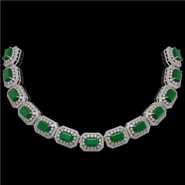 137.65 ctw Emerald & Diamond Victorian Necklace 14K White Gold - REF-3181G8W