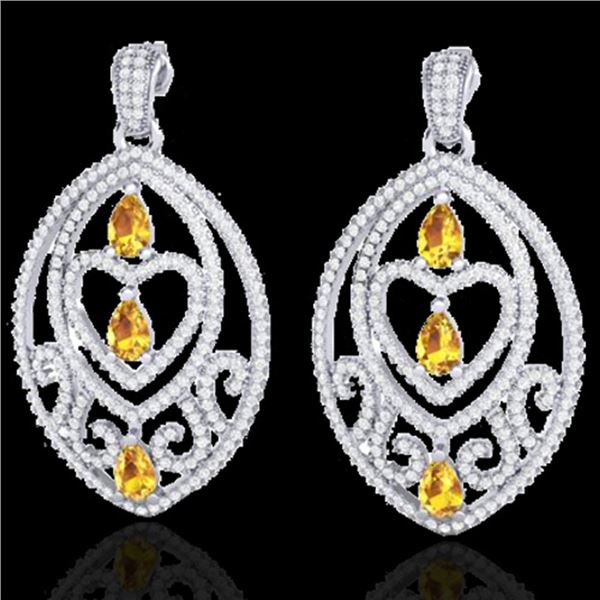 7 ctw Yellow Sapphire & Diamond Heart Earrings 18k White Gold - REF-418W2H