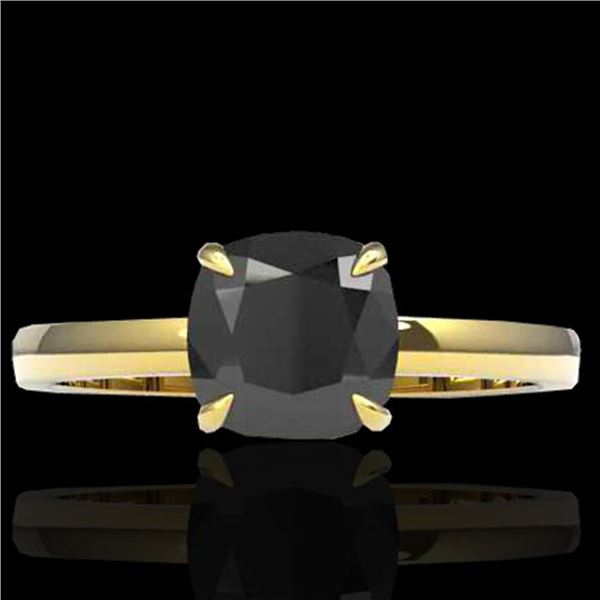 3 ctw Cushion Cut Black Diamond Designer Ring 18k Yellow Gold - REF-107Y3X