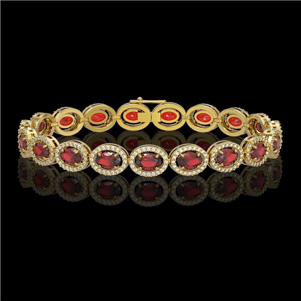 14.63 ctw Garnet & Diamond Micro Pave Halo Bracelet 10k Yellow Gold - REF-263Y6X