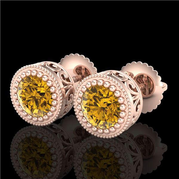 1.09 ctw Intense Fancy Yellow Diamond Art Deco Earrings 18k Rose Gold - REF-163W6H