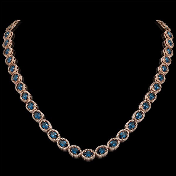 33.25 ctw London Topaz & Diamond Micro Pave Halo Necklace 10k Rose Gold - REF-600H2R