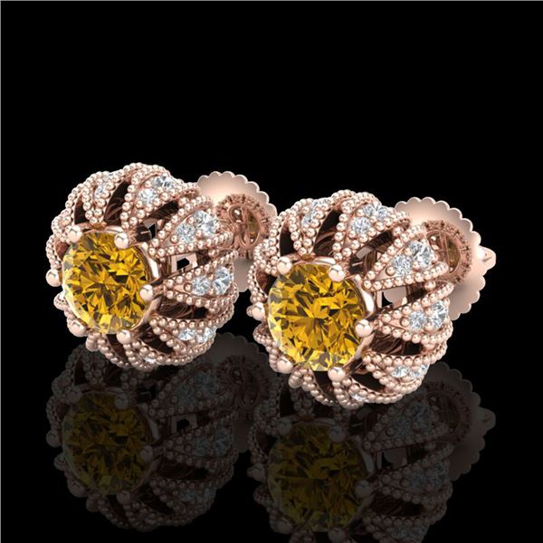 2.01 ctw Intense Fancy Yellow Diamond Art Deco Earrings 18k Rose Gold - REF-210N9F