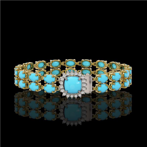 13.37 ctw Turquoise & Diamond Bracelet 14K Yellow Gold - REF-245H5R