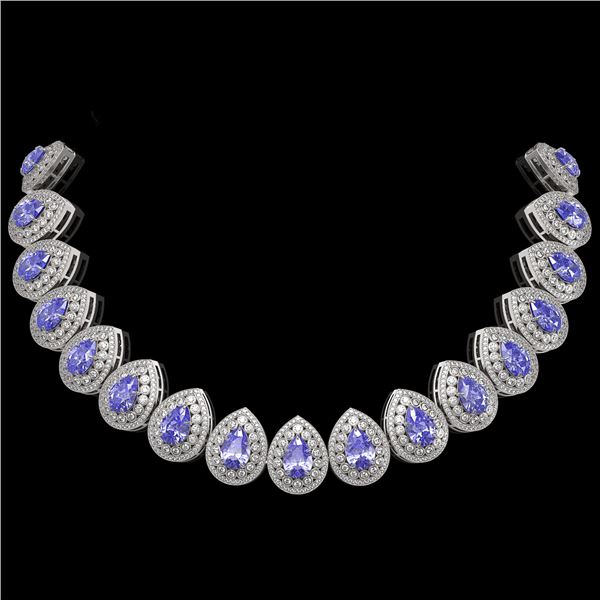 108.42 ctw Tanzanite & Diamond Victorian Necklace 14K White Gold - REF-5818W2H